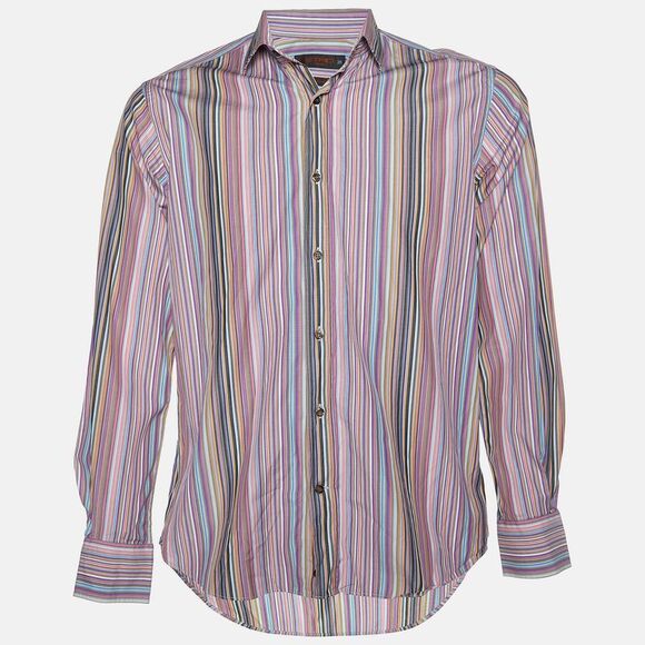 Etro Pink Striped Cotton Button Front Shirt M